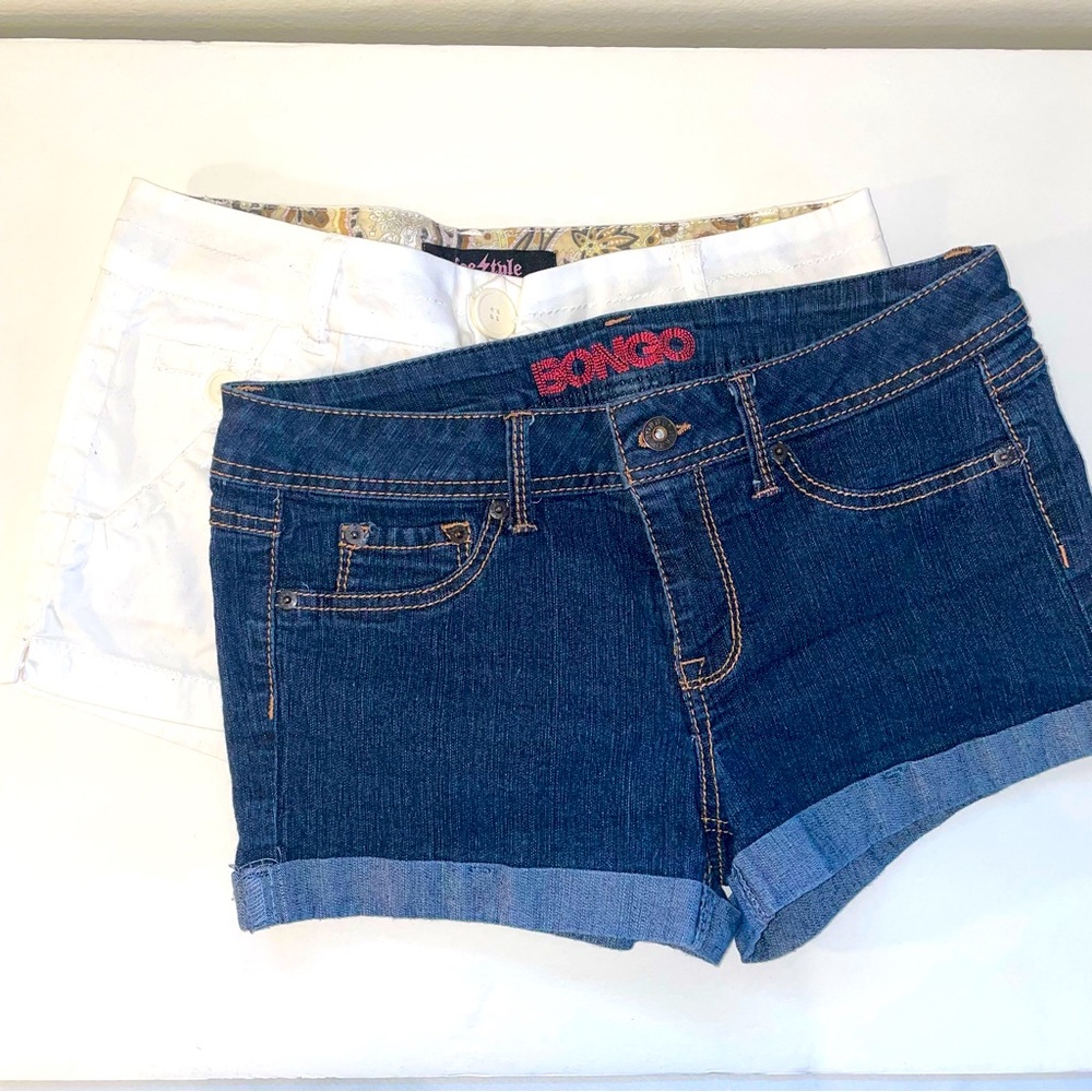 2 Pairs Summer Shorts Size 9 White Cotton + Dark Blue Bongo Denim Y2K